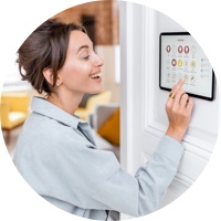 Woman touching wallpad